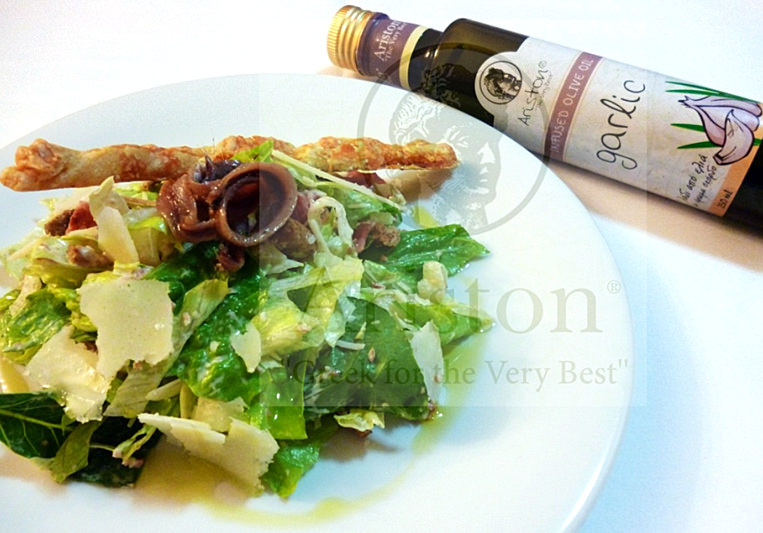 Caesars Salad with sauce and Ariston garlic infused olive oil | Ariston ...